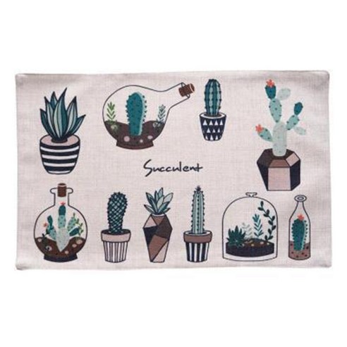 리빙팝 블루 플랜트 일러스트 식탁 매트, E, 44 x 28 cm