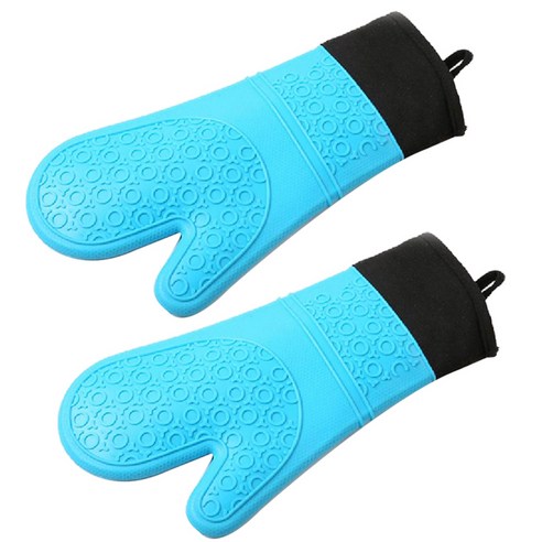 블럭마트 주방 미끄럼방지 실리콘 오븐장갑 긴사이즈 37cm, 블루, 2개
