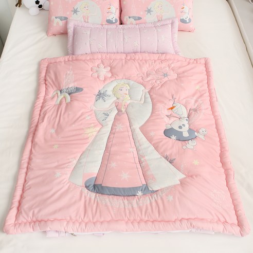 보떼하우스 디즈니 사계절 일체형 낮잠이불+사계절 베개솜 + 방수가방, 겨울왕국 (핑크)