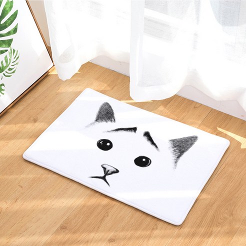 리빙팝 주방욕실 미끄럼방지 고양이 일러스트 발매트, D4