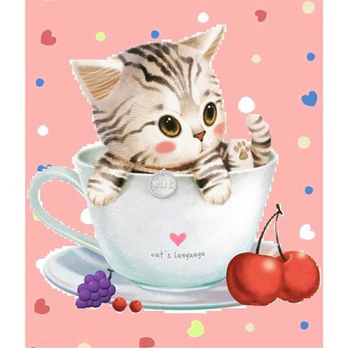 케이엠엘리 5D 티컵 고양이 보석십자수 DIY 30 x 35 cm, 3, 1세트