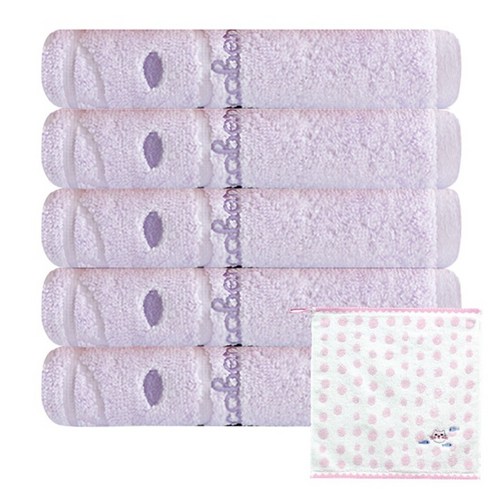 송월타월 코코베리 프렌즈 타월 5p + 고양이 핸드타월 분홍, 보라, 1세트