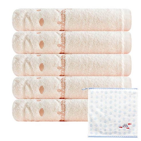 송월타월 코코베리 프렌즈 타월 5p + 고양이 핸드타월 하늘, 연분홍, 1세트