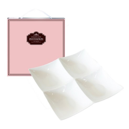 사각나눔 접시 18cm + 포장박스 나눔접시, WHITE, 1개
