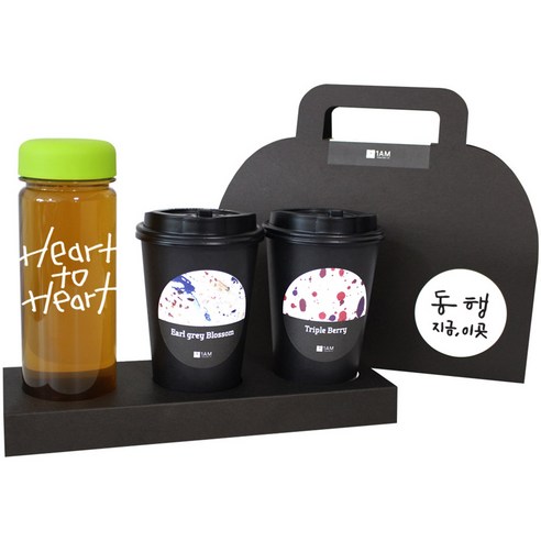 1AM 쥬뗌므 블랜딩차 연두 보틀 세트, 얼그레이 블라썸티 3p + 트리플 베리티 3p + 연두 뚜껑 보틀 + Heart to Heart 보틀용 메세지 스티커 + 동행 캘리그라피 메세지 + 프리미엄 블랙 패키지, 1세트