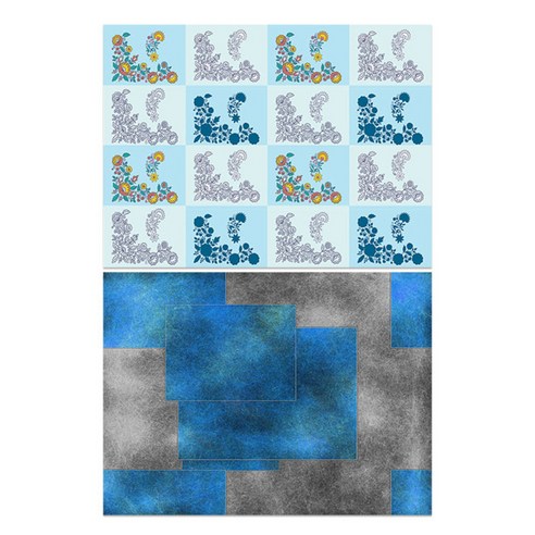 로엠디자인 실리콘 식탁매트 꽃패턴블루 + 빈티지패턴, 혼합 색상, 385 x 285 mm