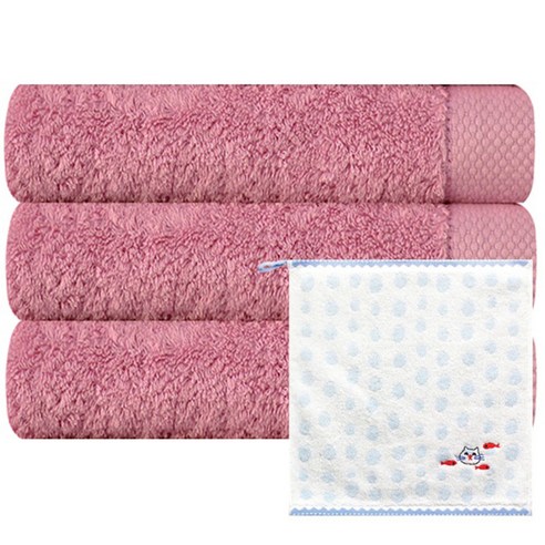 송월타월 호텔 피안느 타월 170g 3p + 고양이 핸드타월 하늘, 분홍, 1세트