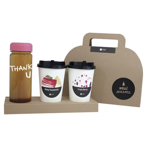1AM 쥬뗌므 프리미엄 크라프트 THANK U 분홍뚜껑 보틀 블랜딩차세트, 크라프트 패키지 + 티백세트(테이크아웃잔 2p + 루비 캐모마일 3p + 트리플 베리 3p) + THANK U 보틀 스티커 + 트라이탄 보틀 + 메리크리스마스 패키지 스티커, 1세트