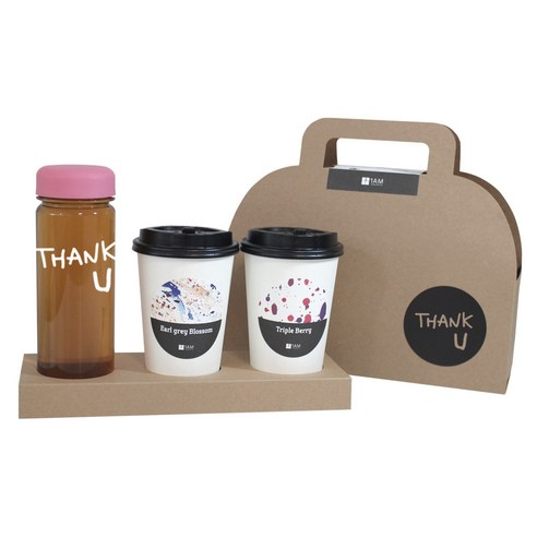 1AM 쥬뗌므 프리미엄 크라프트 THANK U 분홍뚜껑 보틀 블랜딩차세트, 크라프트 패키지 + 티백세트(테이크아웃잔 2p + 얼그레이 블라썸 3p + 트리플 베리 3p) + THANK U 보틀 스티커 + 트라이탄 보틀 +  ThankU 패키지 스티커, 1세트