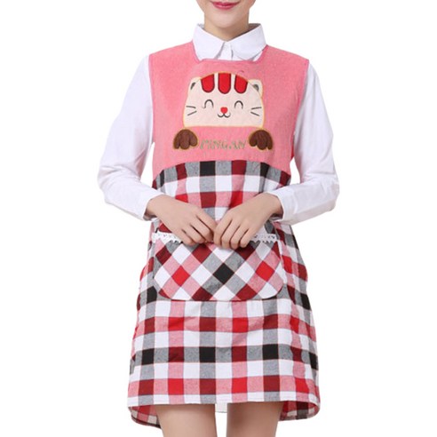 아울리빙 동물 캐릭터 체크 앞치마, 고양이 코랄, 1개
