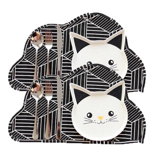 마켓감성 북유럽 구름 식탁매트 2p, 블랙빗살, 47 x 27.5 cm