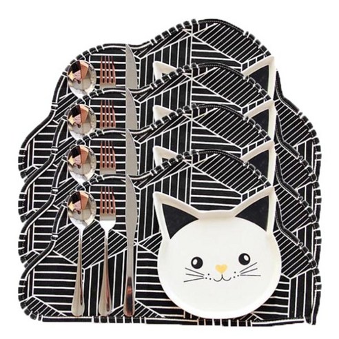 마켓감성 북유럽 구름 식탁매트 4p, 블랙빗살, 47 x 27.5 cm
