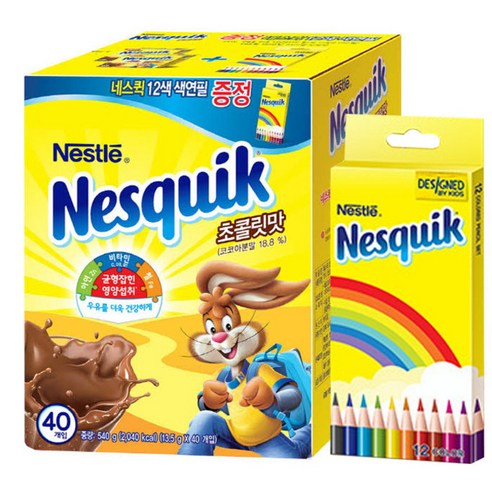 네슬레 네스퀵 초콜릿맛 40p + 12색 색연필, 40개입, 1개