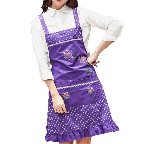 이코디 플라워 프릴 앞치마, 퍼플, 1개