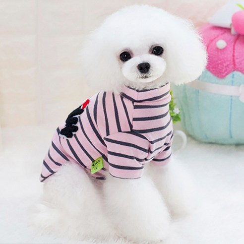 펫코디 줄무늬 강아지 목티, 핑크