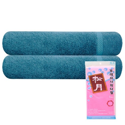 송월타월 뱀부얀 마르쉘 호텔수건 2p + 후레쉬 샤워타월 분홍, 마린블루, 1세트