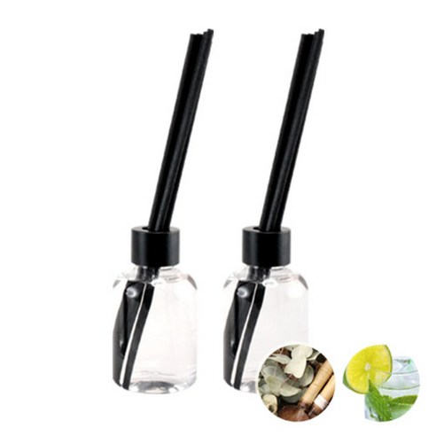 더아로마샵 디퓨져 리필액 100ml x 2p + 블랙 섬유스틱 10p + 블랙캡 2p, 유칼립투스, 라임바질