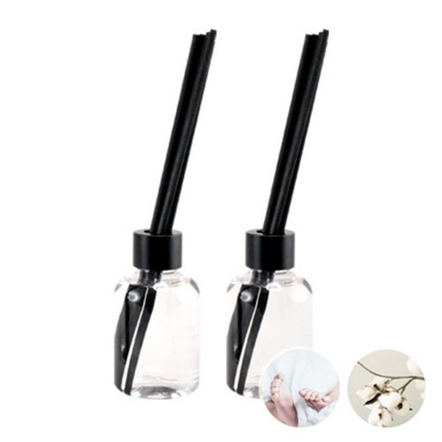더아로마샵 디퓨져 리필액 100ml x 2p + 블랙 섬유스틱 10p + 블랙캡 2p, 베이비파우더, 화이트코튼