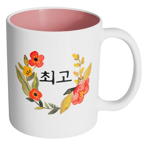 핸드팩토리 라운드 워터 플라워 머그컵, 내부 파스텔 핑크, 1개
