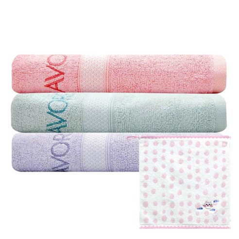 송월타월 샤보렌 가든파티 수건 3p + 고양이 고리 핸드타월 분홍, 랜덤 발송, 1세트