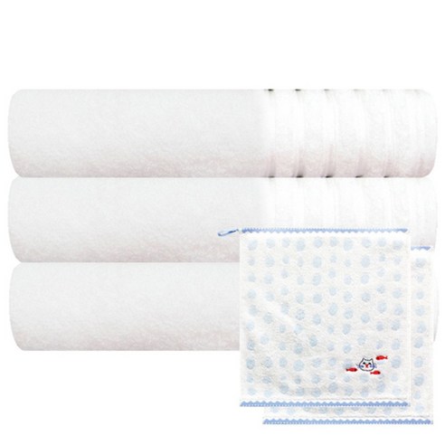 송월타월 필라라인 40 호텔수건 3p + 고양이 핸드타월 하늘 2p, 화이트, 1세트