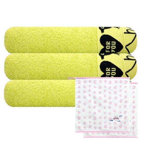 송월타월 스윗하트 강아지 타월 3p + 고양이 핸드타월 분홍 2p, 연두, 1세트