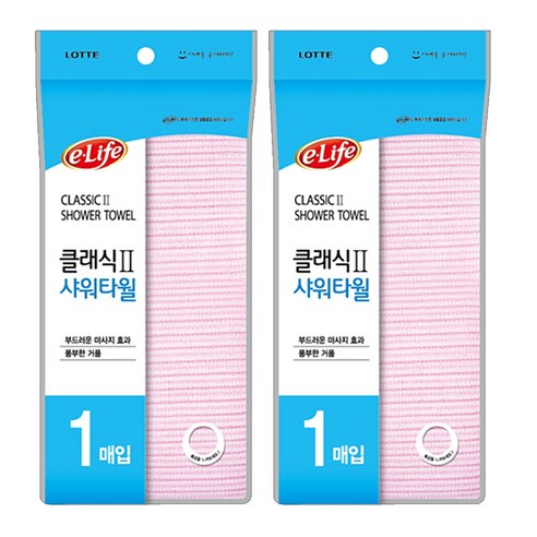롯데이라이프 클래식2 샤워타월, 분홍, 1개입, 2개