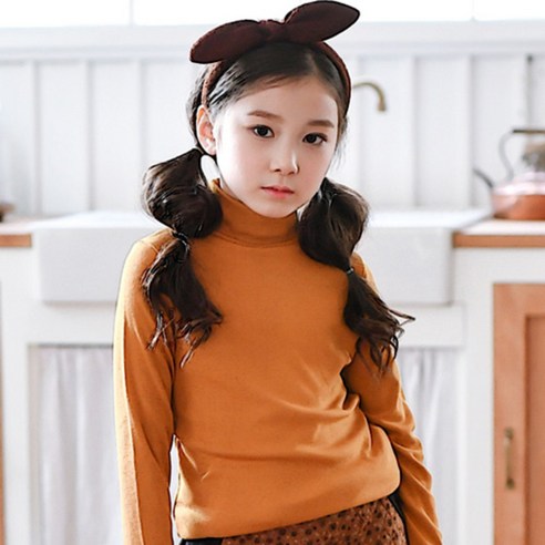 잭키드 여아용 기모 긴팔 반폴라티, 브라운
