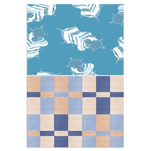 로엠디자인 실리콘 식탁매트 깃털 민트 + 체크무늬, 혼합 색상, 385 x 285 mm
