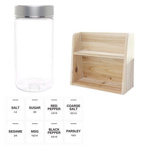 병도매닷컴 투명원형 PET 양념통세트, 1세트, 투명원형PET양념 350ml x 8p + 금속실버캡 8p + 라벨스티커 8p + 오픈 2단 선반