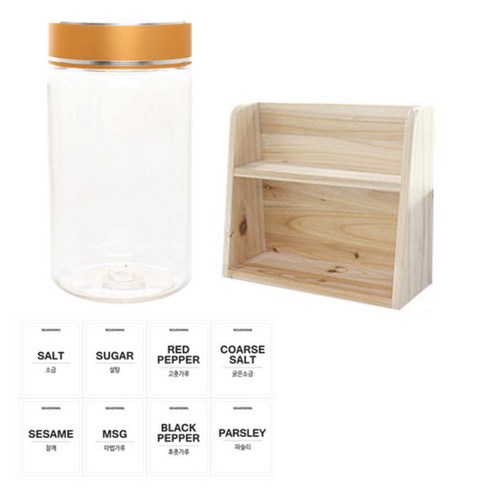병도매닷컴 투명원형 PET 양념통세트, 1세트, 투명원형PET양념 300ml x 8p + 금속골드캡 8p + 라벨스티커 8p + 오픈 2단 선반
