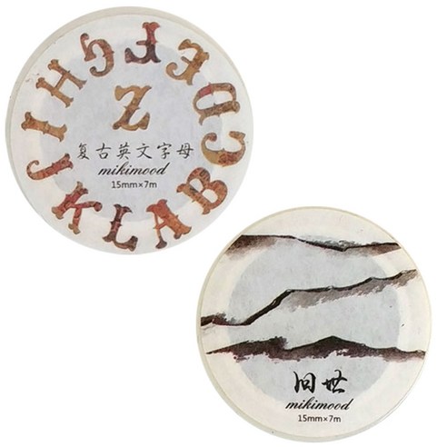 라이프포인트 레트로장식 시리즈 마스킹테이프 04레트로영문 세트 15mm x 7m, 04레트로영문, 08블랙라인, 1세트