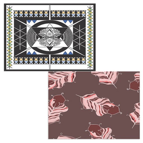 벨라 실리콘 식탁매트 깃털 보라 + 무제, 혼합 색상, 385 x 285 mm, 두께 1mm