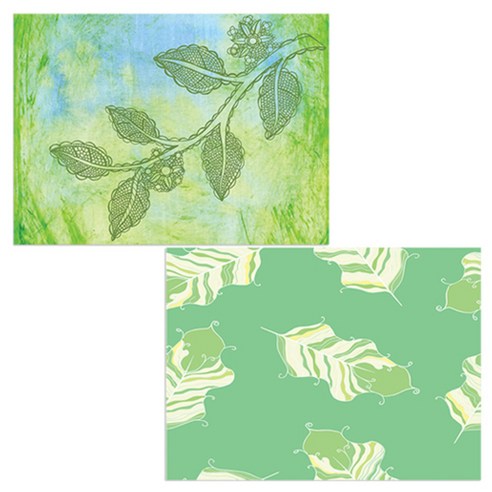벨라 실리콘 식탁매트 깃털 연두 + 나뭇잎패턴, 혼합 색상, 385 x 285 mm, 두께 1mm