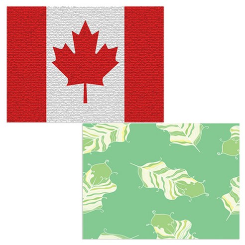 벨라 실리콘 식탁매트 깃털 연두 + 캐나다국기, 혼합 색상, 385 x 285 mm, 두께 1mm