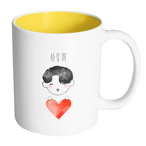 핸드팩토리 하트피켓보이 사랑해 머그컵, 내부 옐로우, 1개