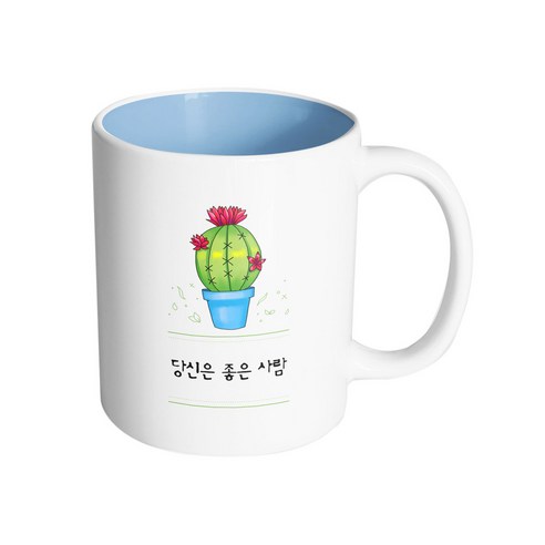 핸드팩토리 레드플라워선인장 당신은 좋은 사람 머그컵, 내부 파스텔 블루, 1개