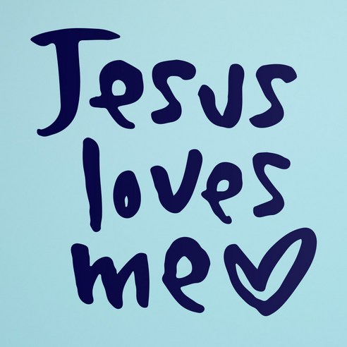 1AM 캘리그라피 인테리어 포인트 스티커 Jesus loves me, 군청
