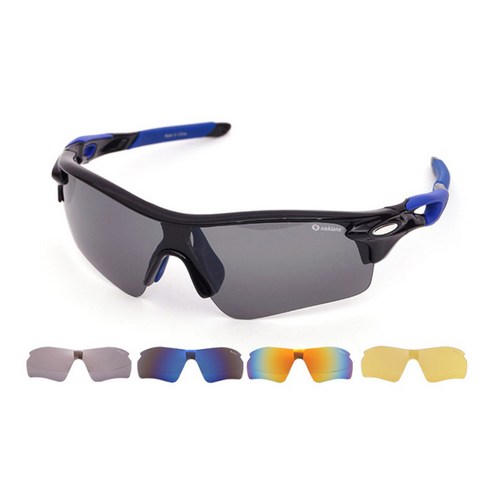 오클랜즈 렌즈교체형 스포츠 고글 프레임 + 렌즈 5종 세트 XG300, 블랙 + 블루