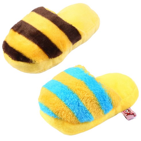댕댕이샵 반려동물 퍼니 슬리퍼 장난감 2p 옐로우브라운 세트 17cm, 옐로우브라운, 옐로우블루, 1세트