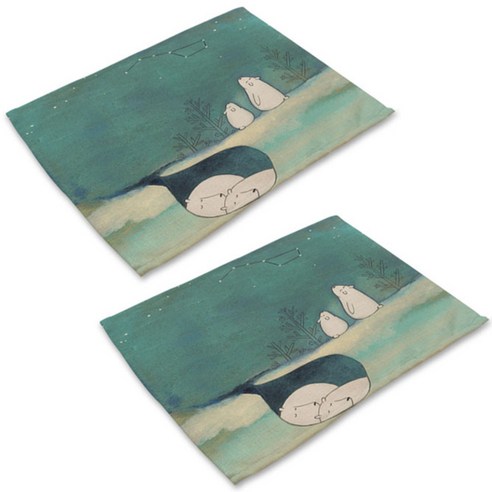 아울리빙 화이트 동물친구들 식탁매트 2p, K, 42 x 32 cm