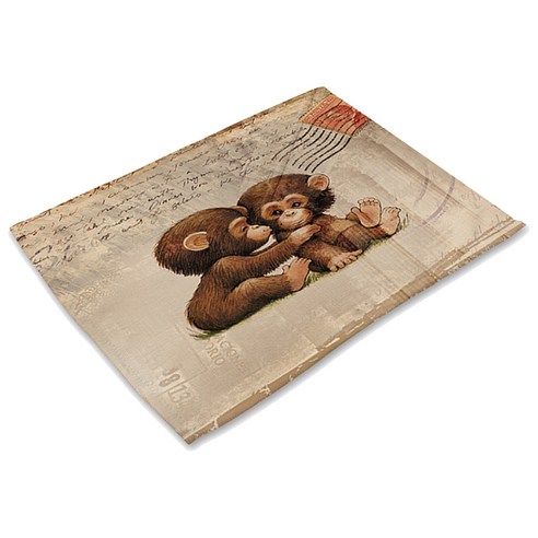 리빙팝 린넨 브라운 애니멀 테이블매트, 02, 42 x 32 cm, 1개