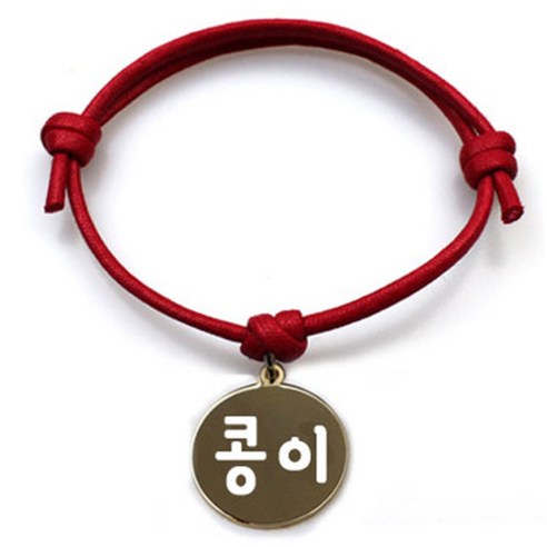 펫츠룩 굿모닝 레드 반려동물 목걸이 S + 메탈원형 팬던트 M, 골드(콩이), 1개
