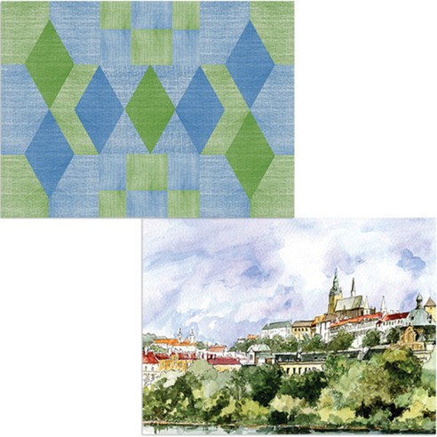 벨라 실리콘 식탁매트 도시풍경1 세트, 도시풍경1, 칠교패턴2, 385 x 285 mm