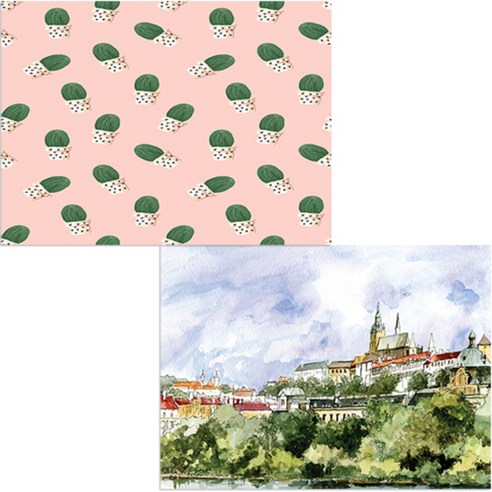 벨라 실리콘 식탁매트 도시풍경1 세트, 도시풍경1, 꼬마선인장, 385 x 285 mm