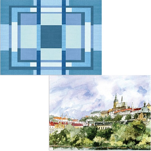 벨라 실리콘 식탁매트 도시풍경1 세트, 도시풍경1, 칠교패턴8, 385 x 285 mm