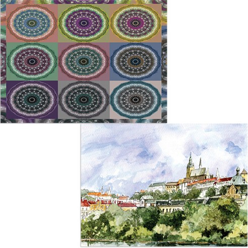 벨라 실리콘 식탁매트 도시풍경1 세트, 도시풍경1, 동그라미패턴, 385 x 285 mm