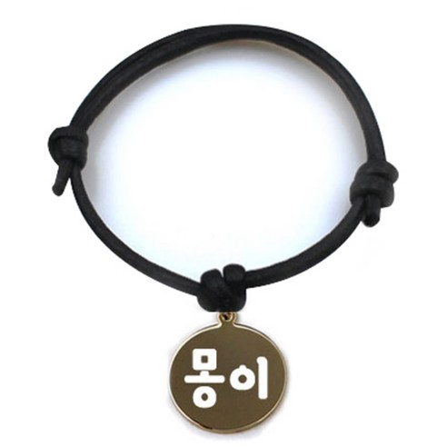 펫츠룩 굿모닝 블랙 반려동물 목걸이 S + 메탈원형 팬턴트 M, 골드(몽이), 1개