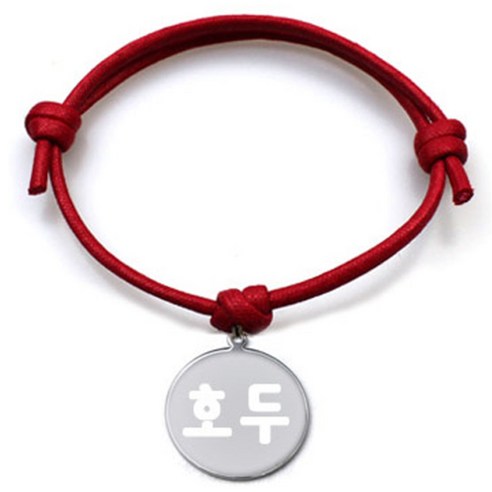펫츠룩 굿모닝 레드 반려견 목걸이 M + 메탈원형 팬던트 S, 실버(호두), 1개