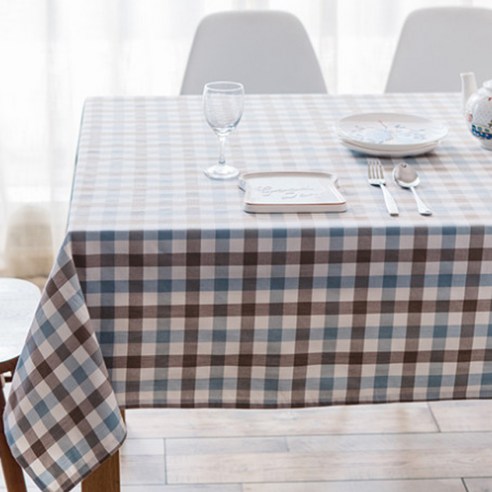이코디 라인 디자인 테이블 보, 리틀블루브라운체크, 120 x 180 cm